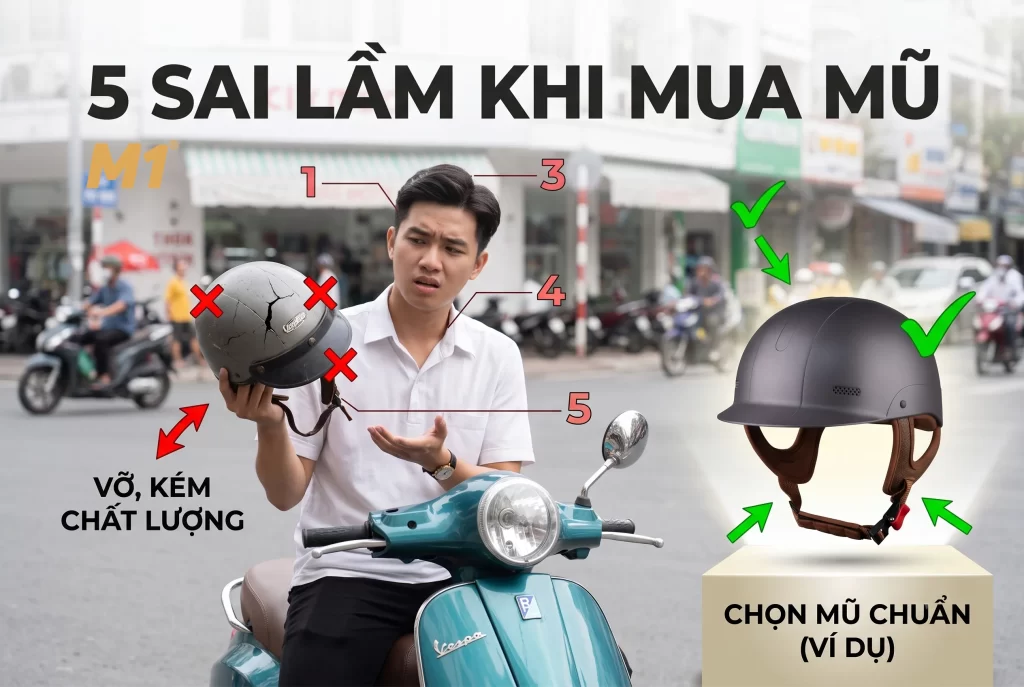 Top 5 sai lầm khi mua mũ bảo hiểm đi phố