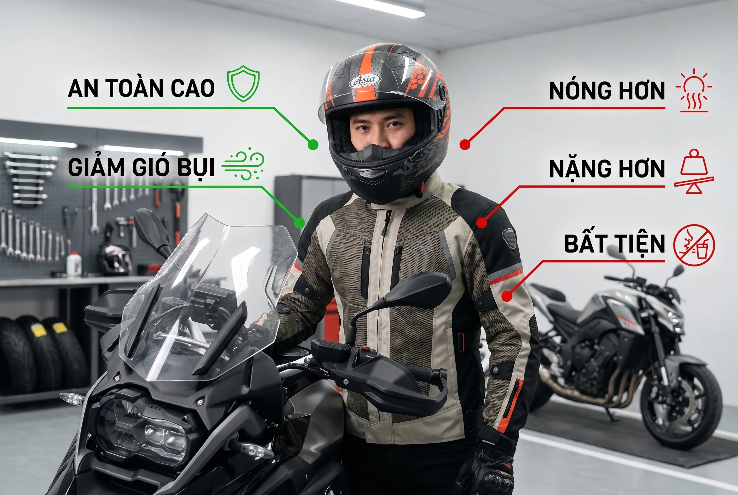 Ưu điểm và nhược điểm của mũ bảo hiểm Fullface