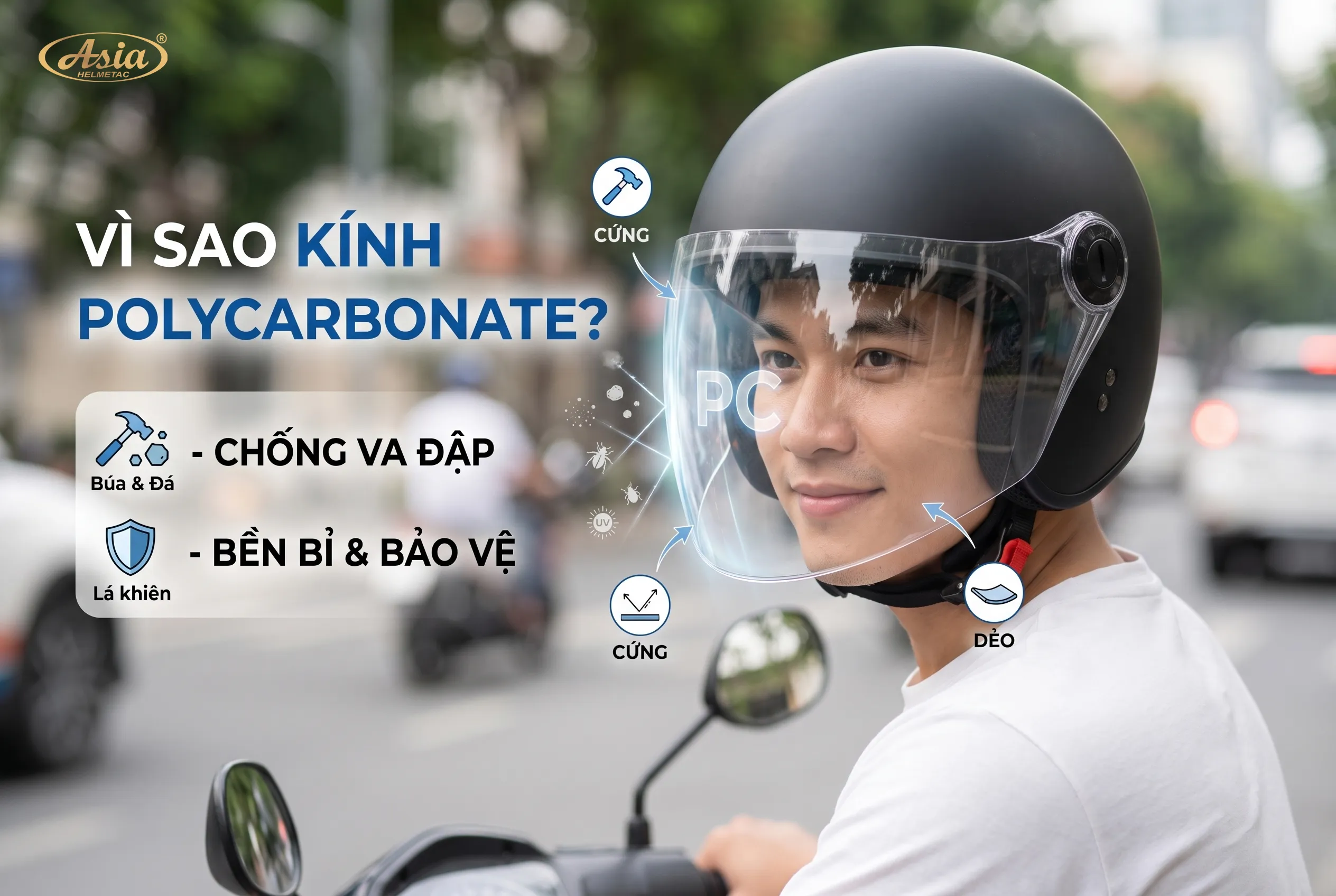 Vì sao Polycarbonate được sử dụng để làm kính mũ bảo hiểm?
