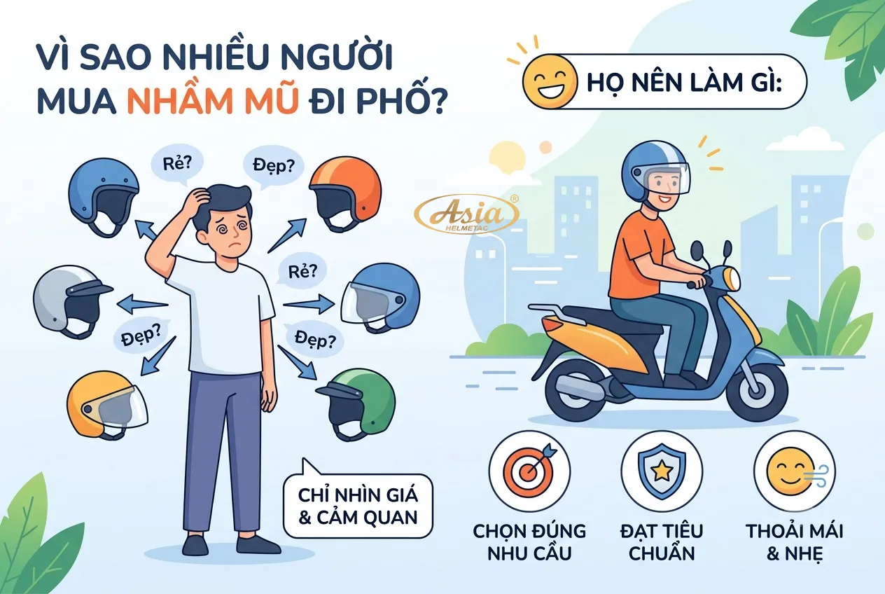Vì sao nhiều người vẫn mua nhầm mũ bảo hiểm đi phố?