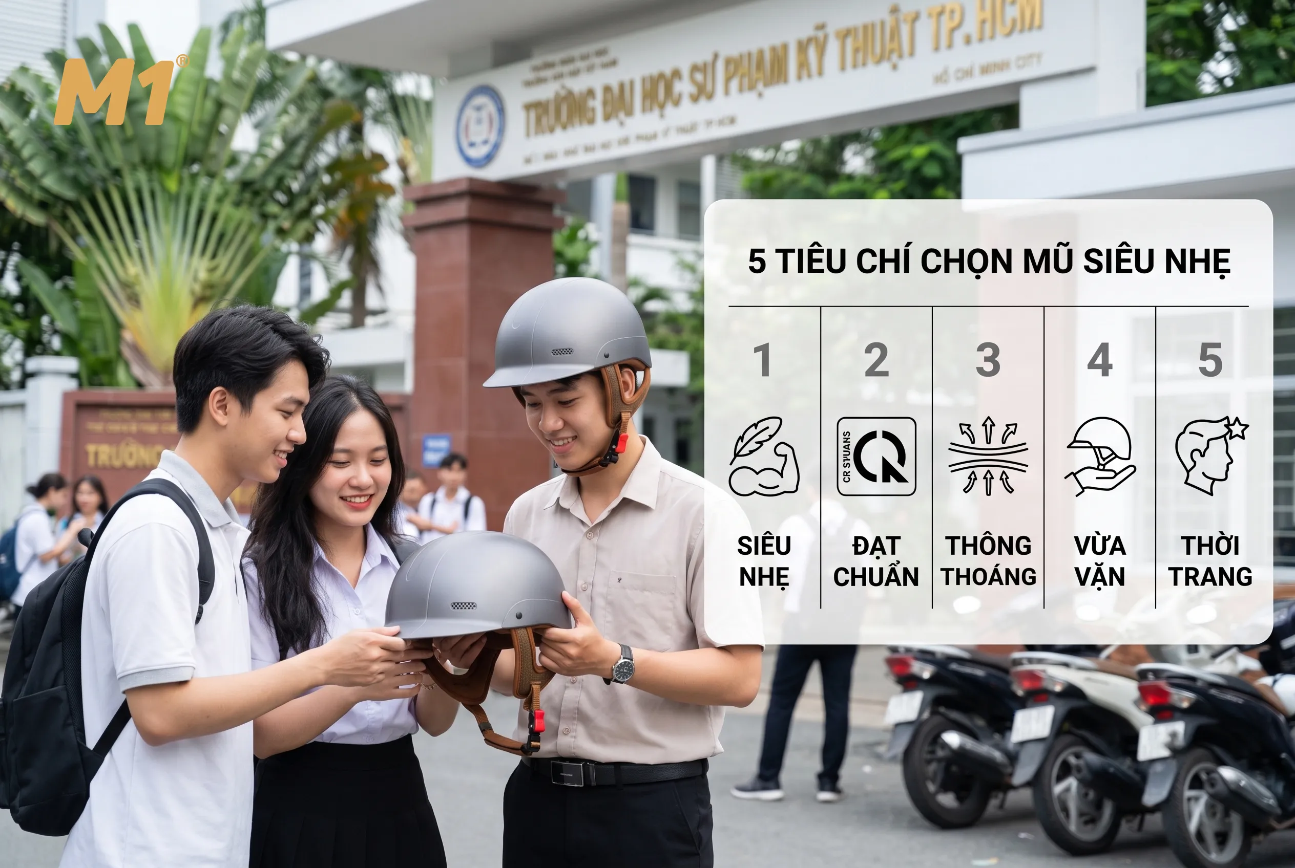 5 tiêu chí chọn mua mũ bảo hiểm siêu nhẹ cho học sinh sinh viên