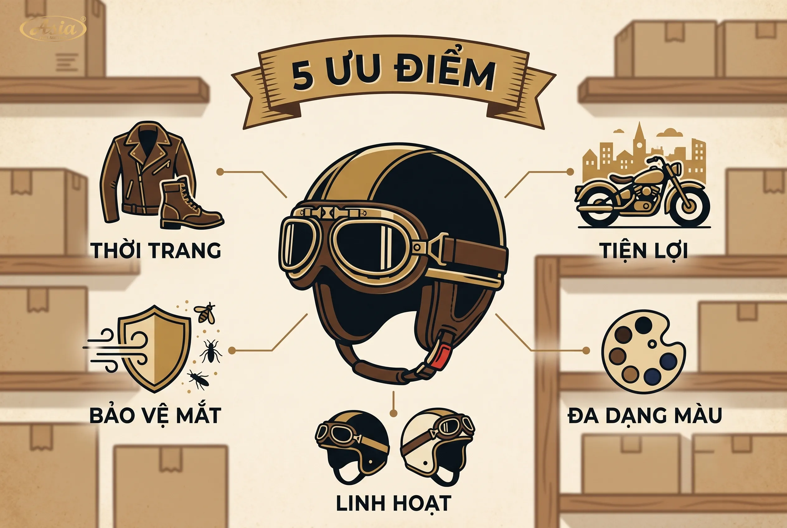 5 ưu điểm của mũ bảo hiểm kính phi công khi đi phố