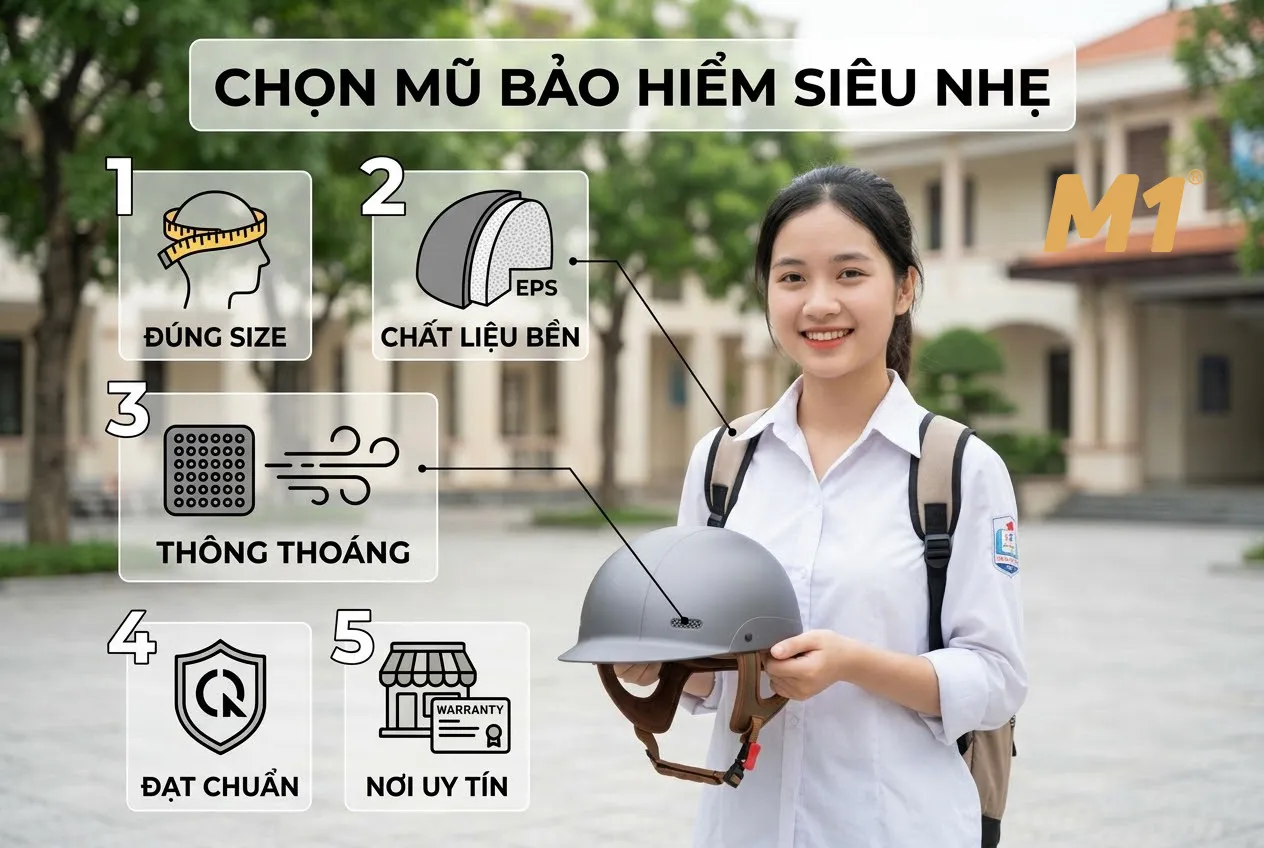 Các tiêu chí chọn mũ bảo hiểm siêu nhẹ