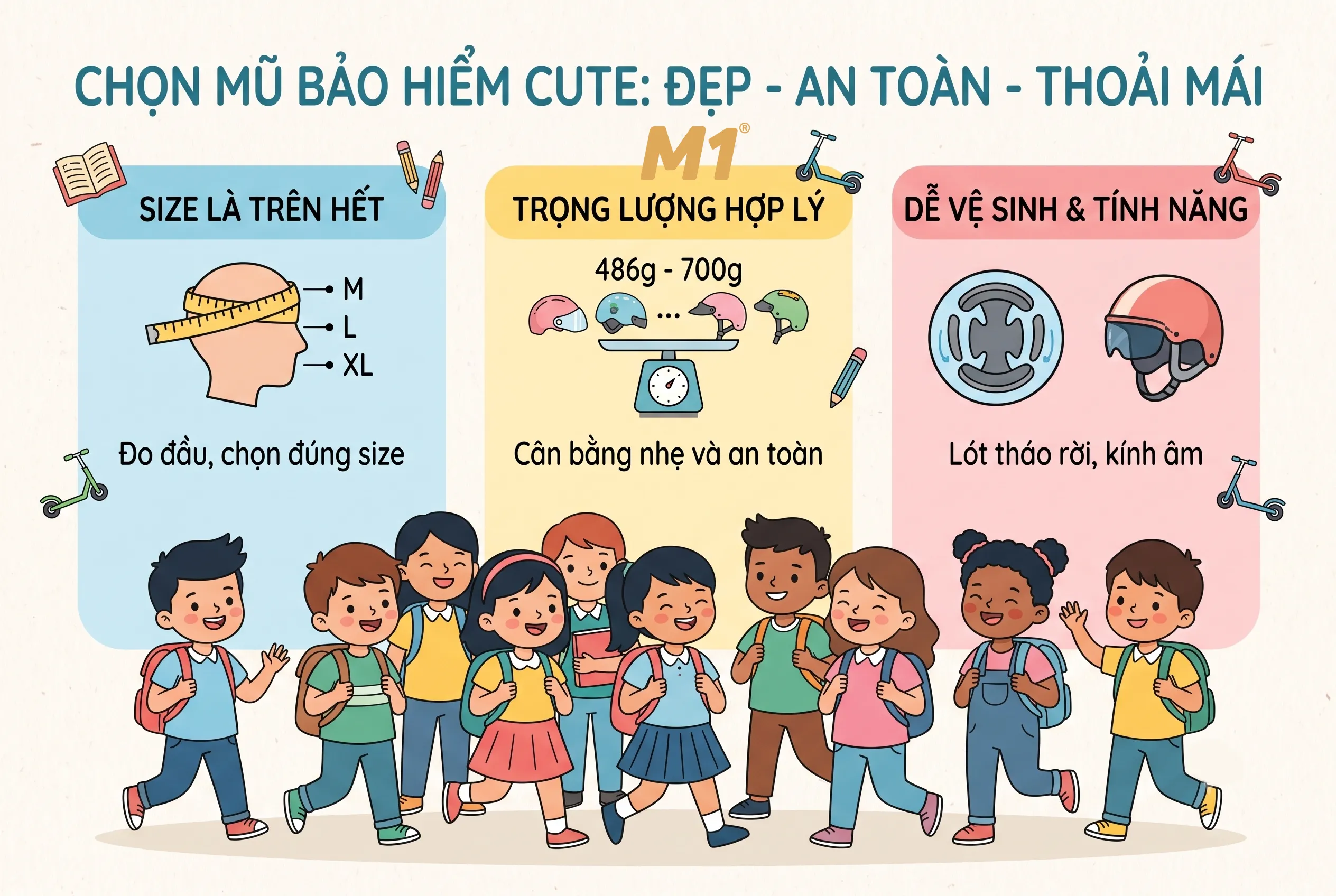 Cách chọn mũ bảo hiểm cute để đi học vừa đẹp vừa thoải mái