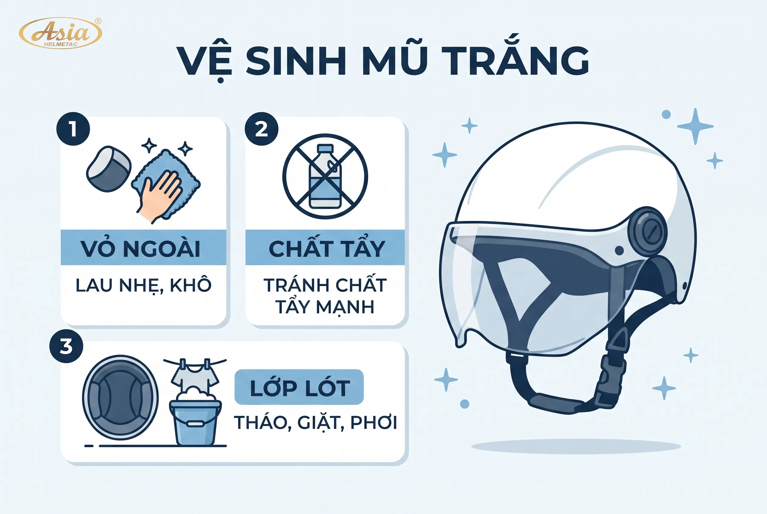 Cách vệ sinh mũ bảo hiểm màu trắng đúng cách