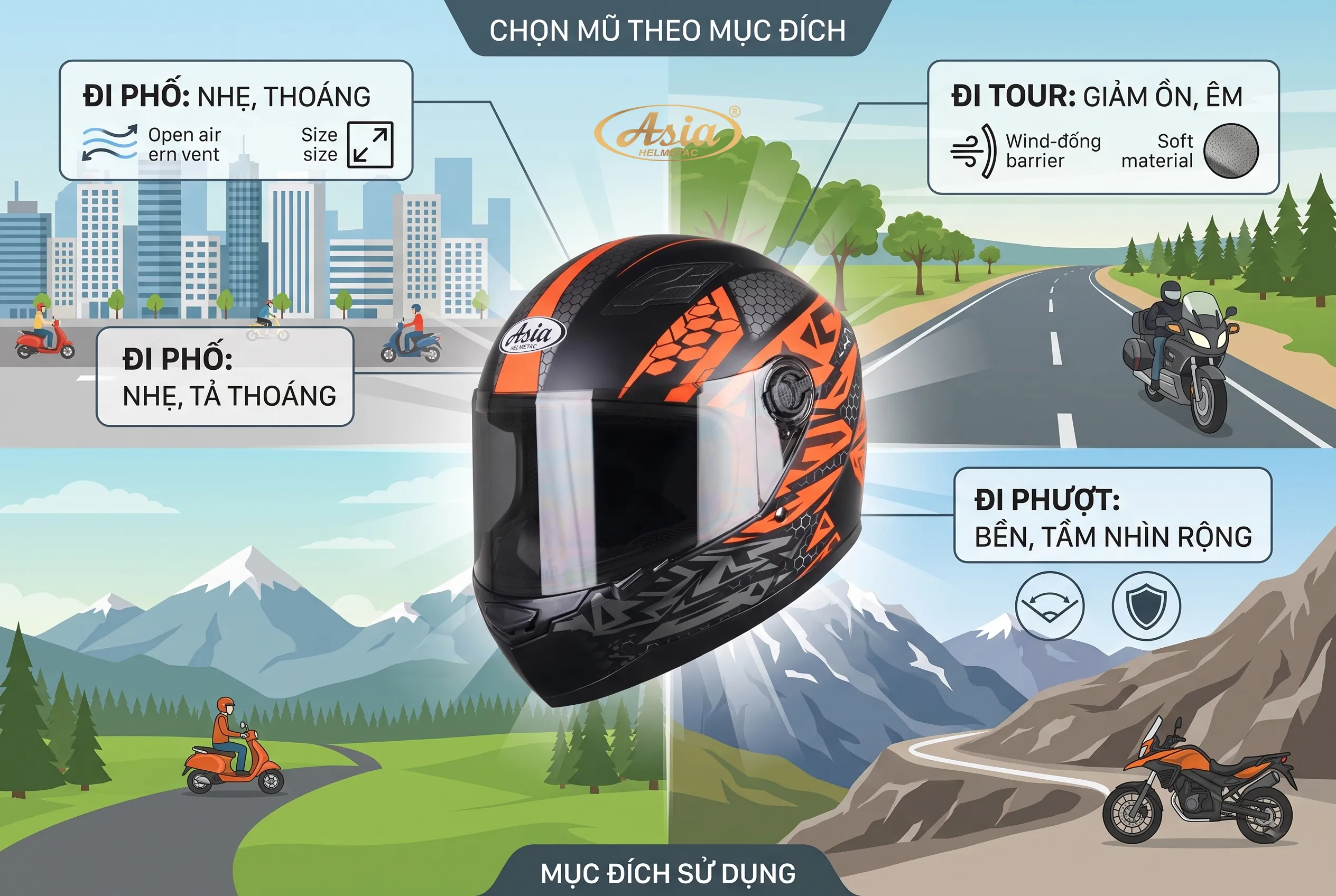 Chọn mũ Fullface theo mục đích sử dụng