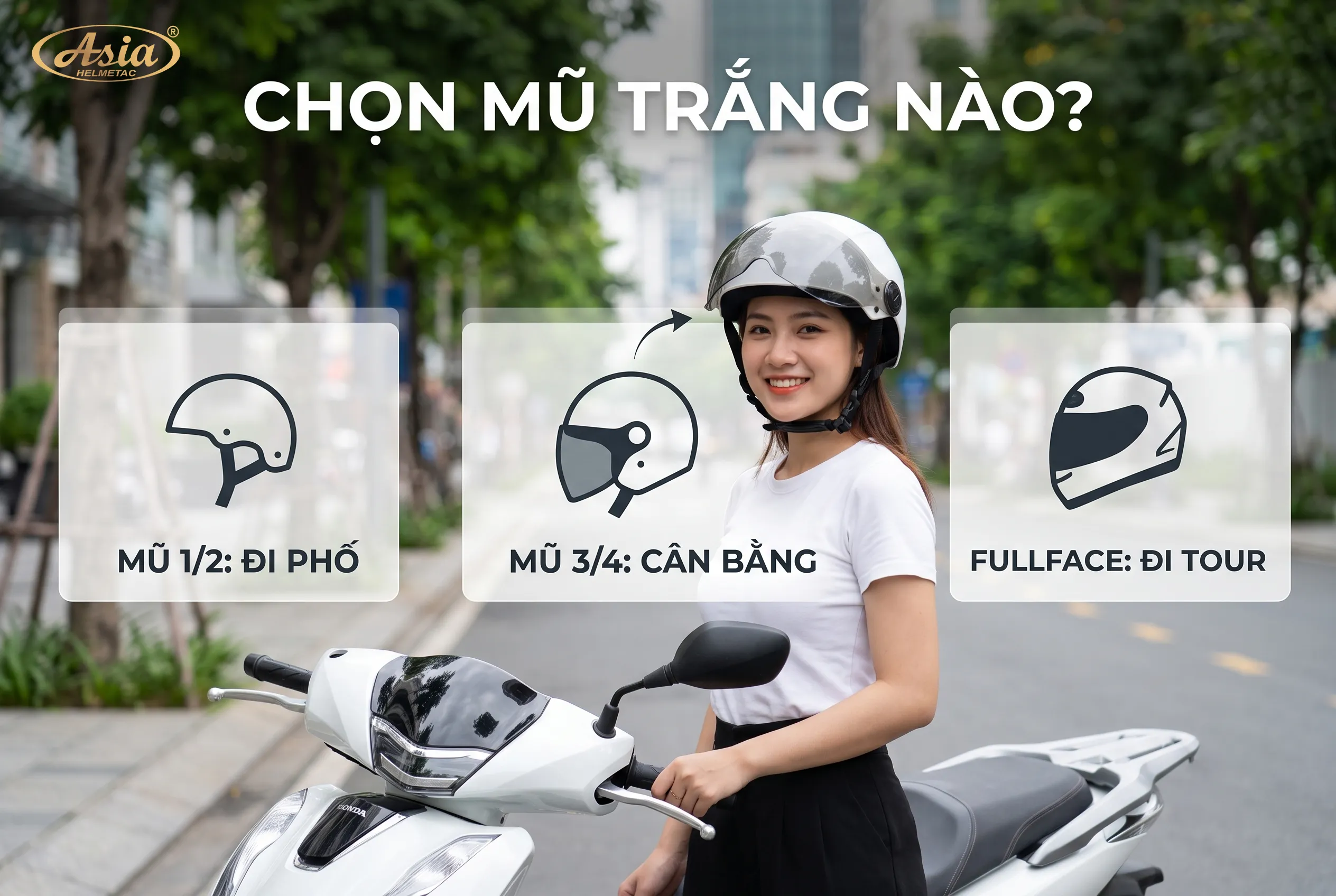 Mũ bảo hiểm màu trắng nên chọn loại nào