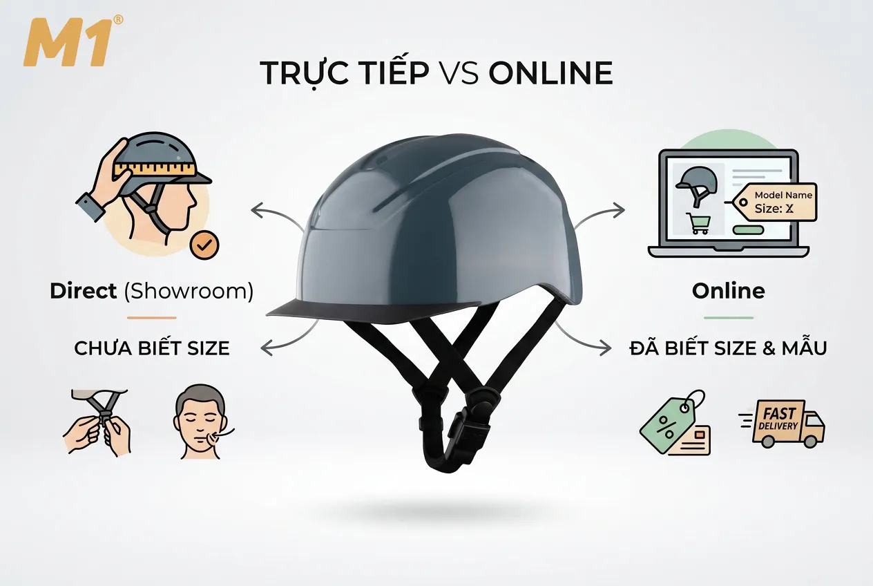 Nên mua mũ bảo hiểm siêu nhẹ trực tiếp hay online