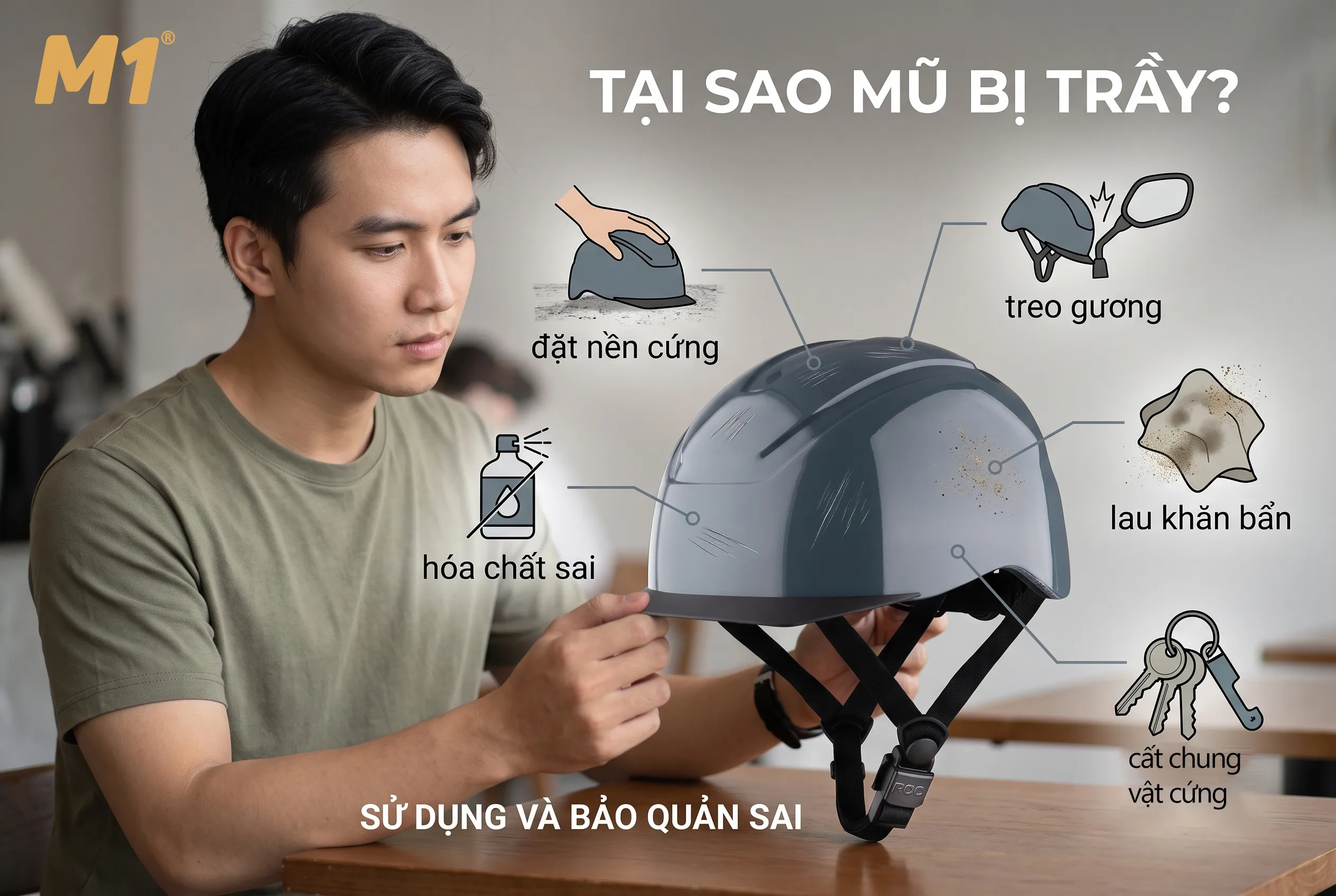 Những nguyên nhân khiến vỏ mũ bảo hiểm bị trầy xước