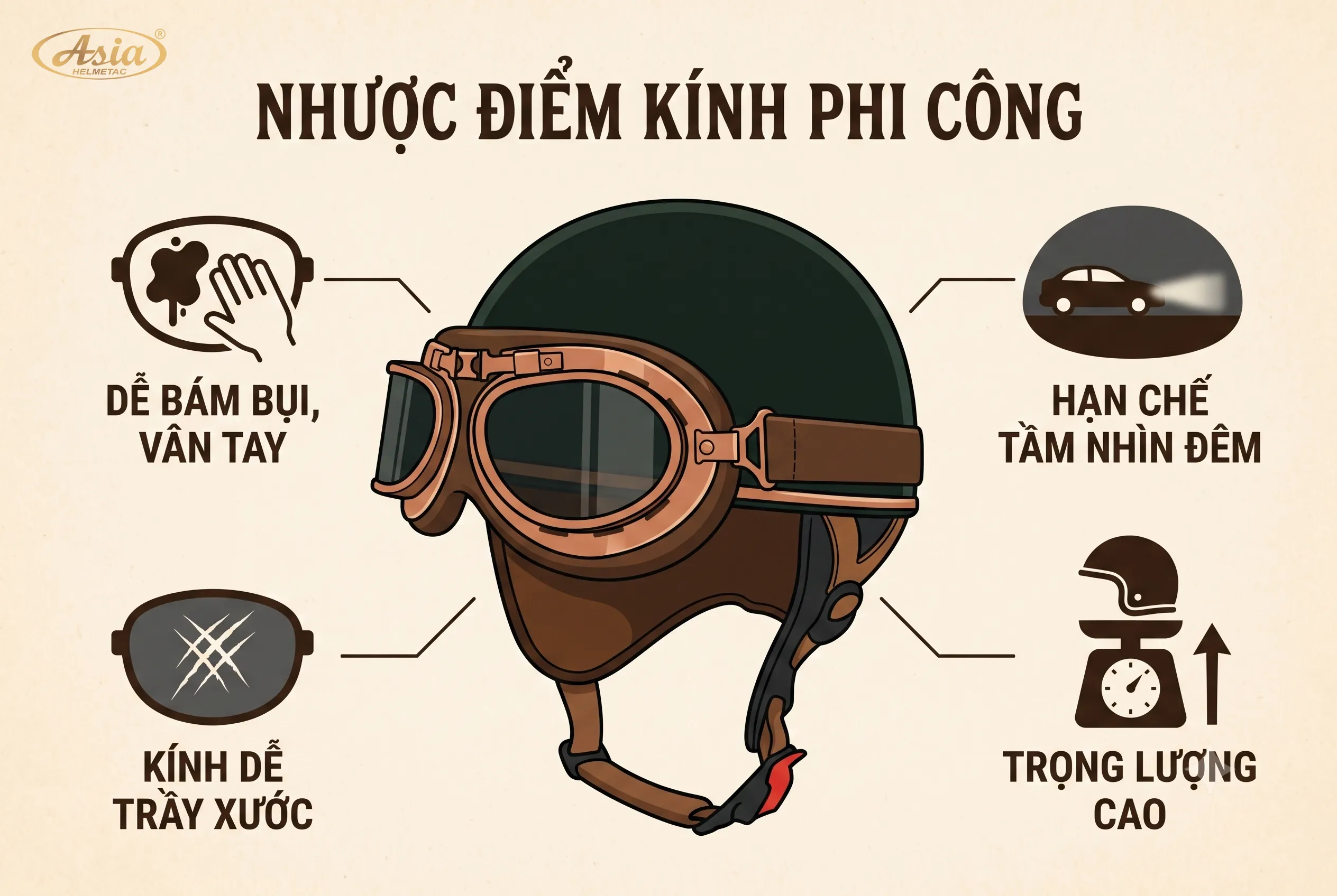 Nhược điểm cần biết trước khi mua mũ bảo hiểm kính phi công
