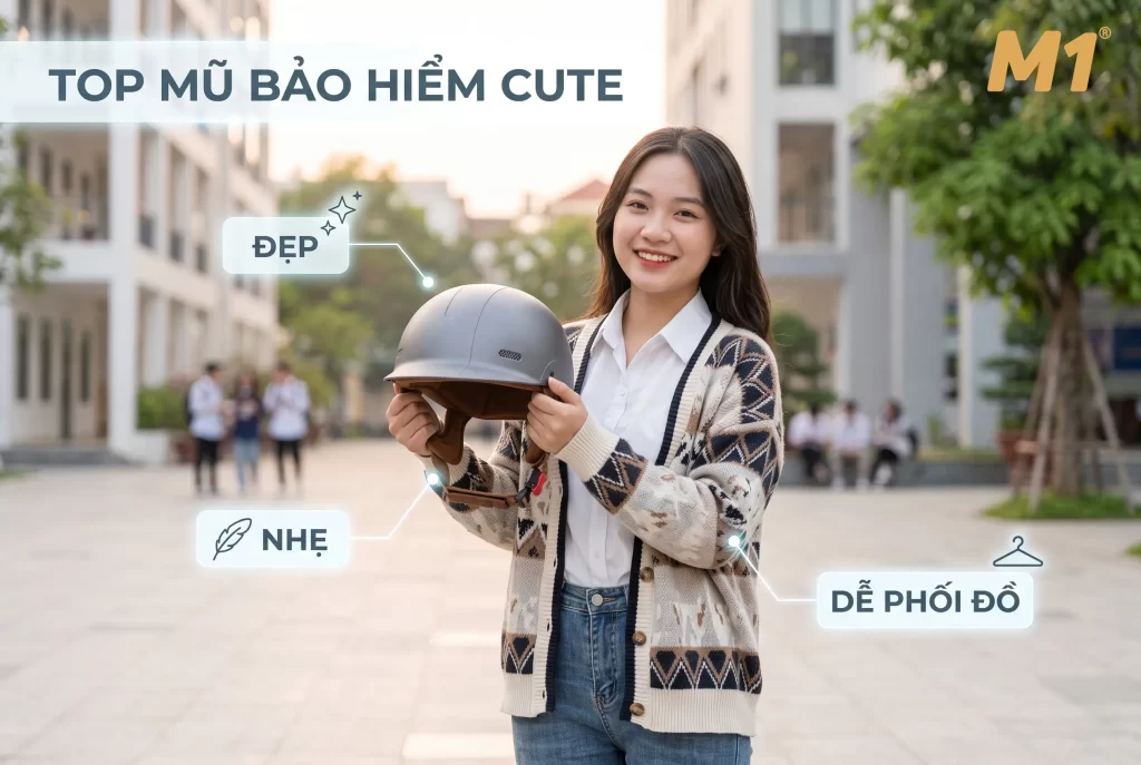 Top mũ bảo hiểm cute đi học vừa đẹp vừa nhẹ dễ phối đồ