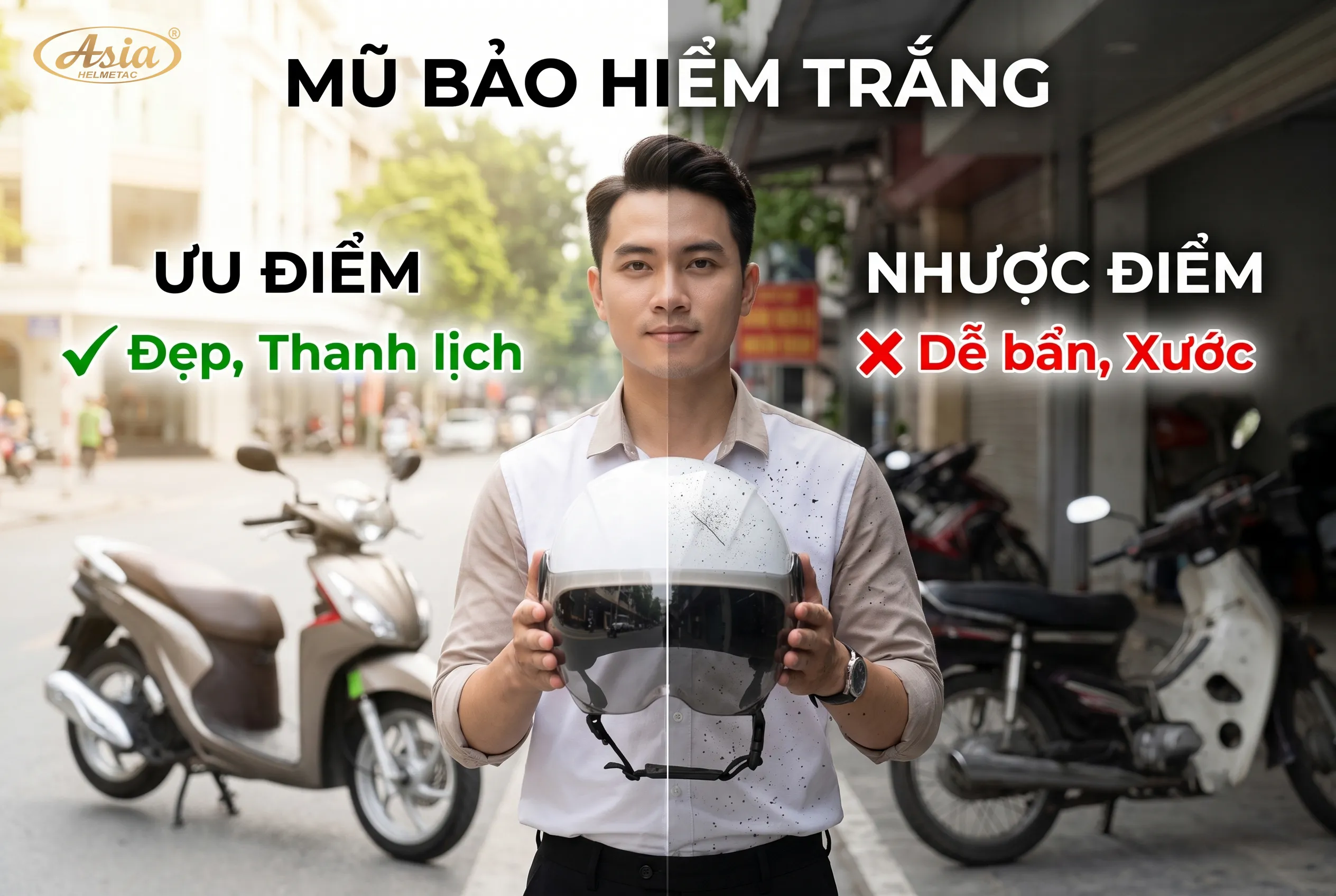 Ưu điểm và nhược điểm của mũ bảo hiểm màu trắng