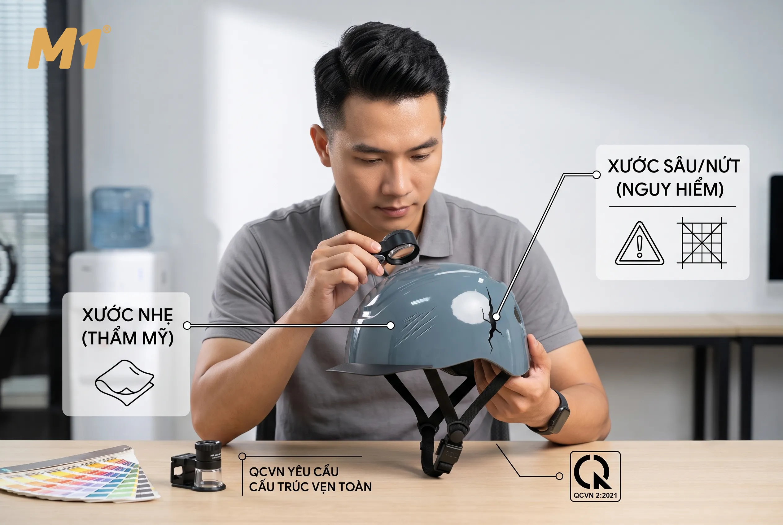 Vết trầy trên mũ bảo hiểm siêu nhẹ có nguy hiểm không