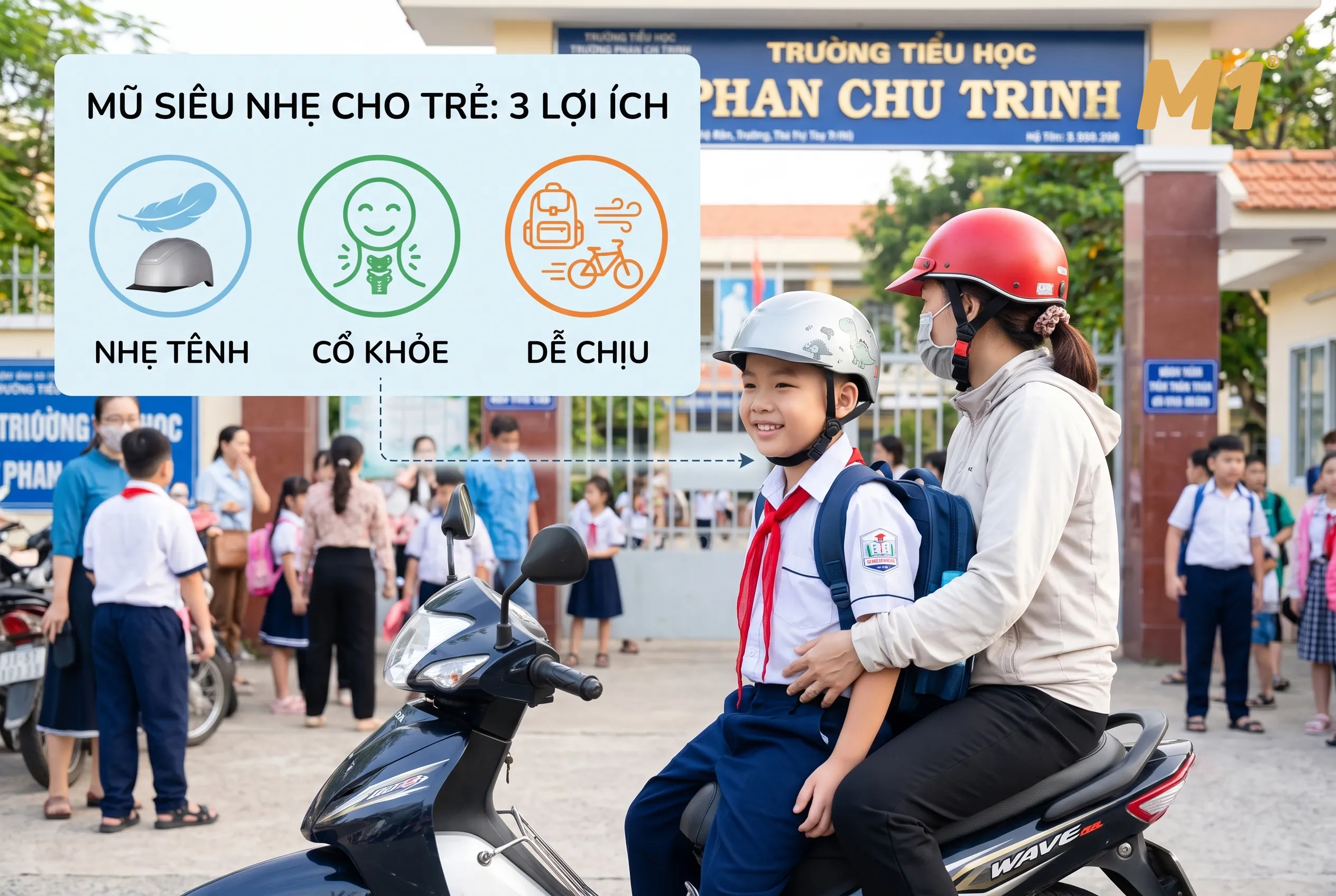 Vì sao trẻ em nên sử dụng mũ bảo hiểm siêu nhẹ khi đi học