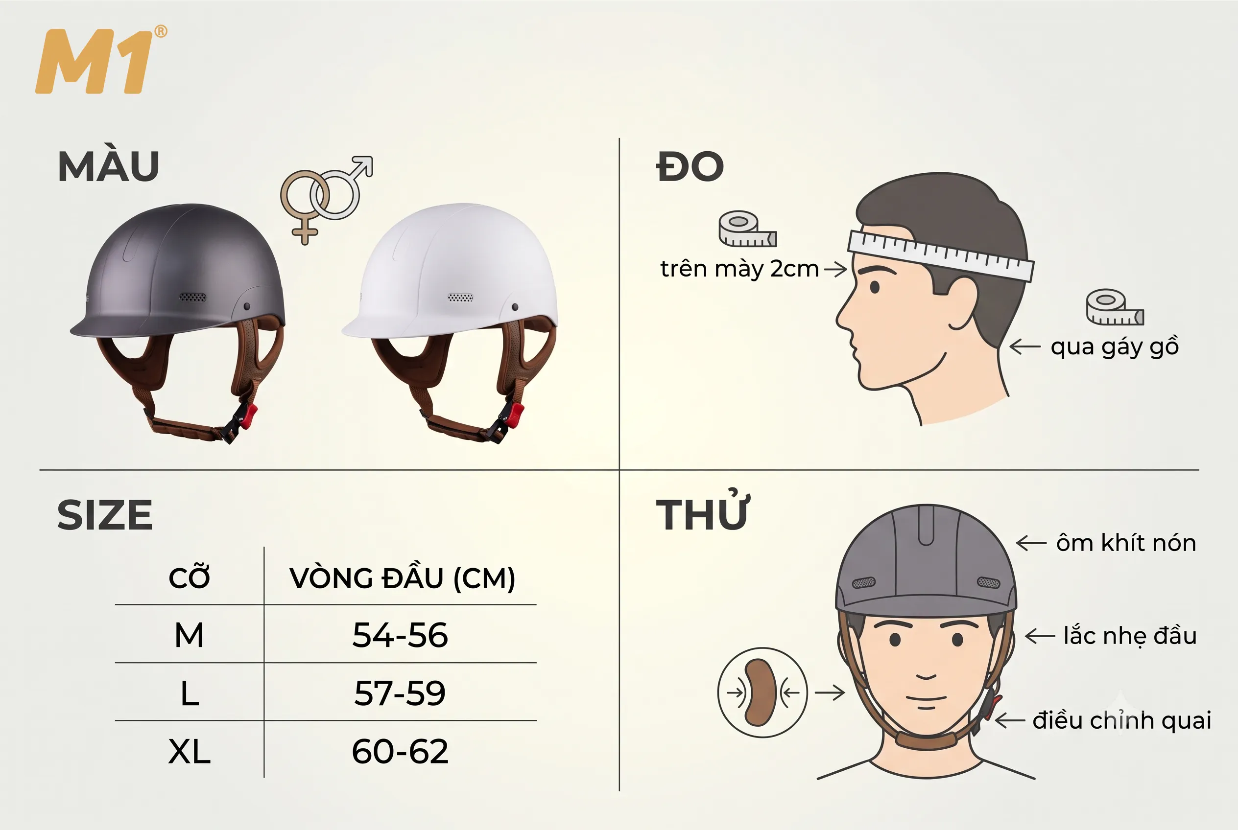 Bí quyết phối màu và chọn size mũ bảo hiểm đôi vừa vặn chuẩn chỉnh