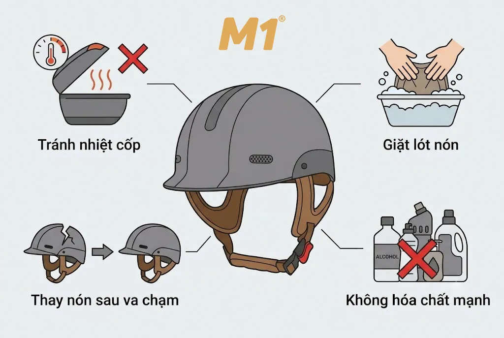 Cách sử dụng và bảo quản mũ bảo hiểm bền đẹp theo năm tháng