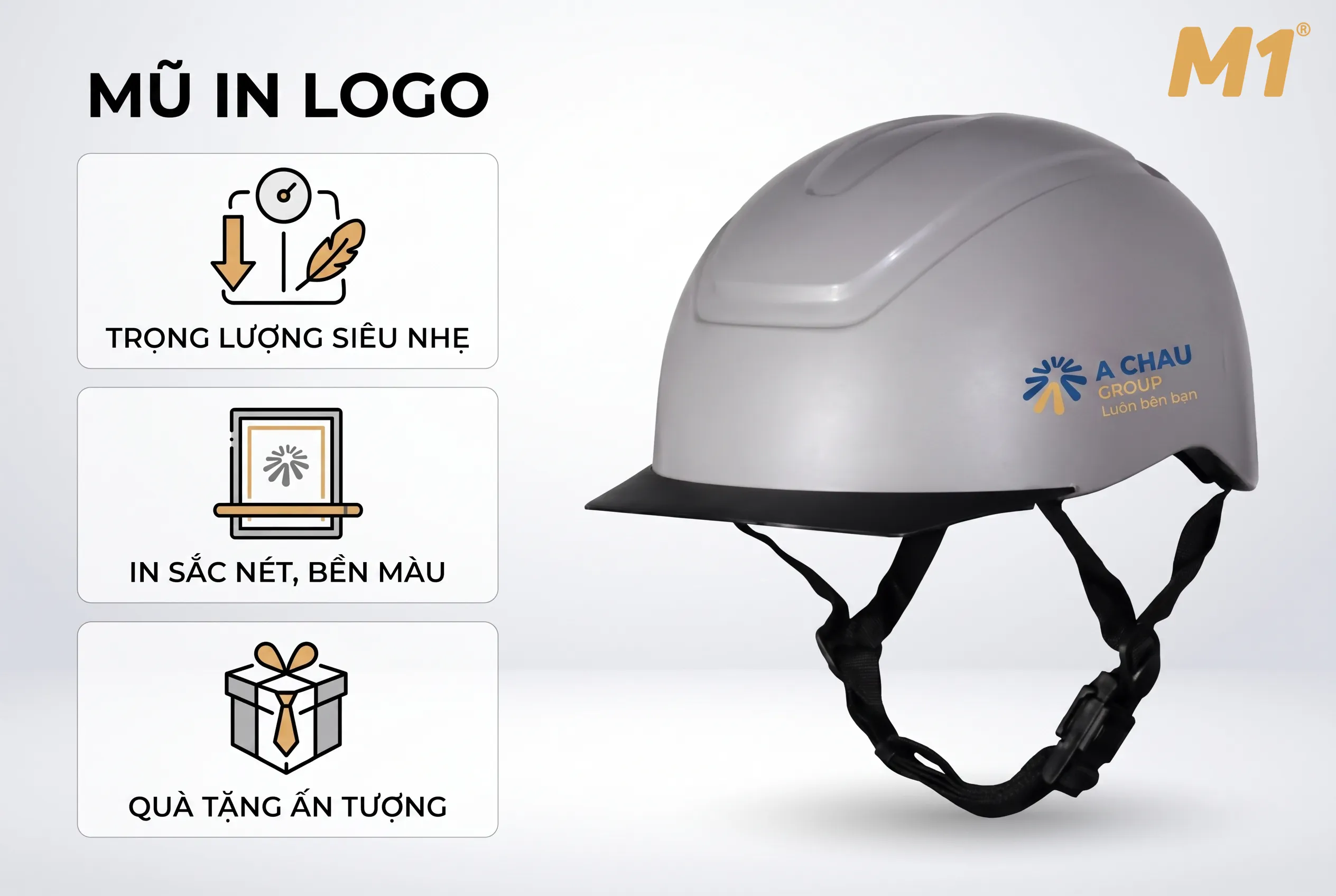 In logo mũ bảo hiểm siêu nhẹ làm quà tặng doanh nghiệp ấn tượng
