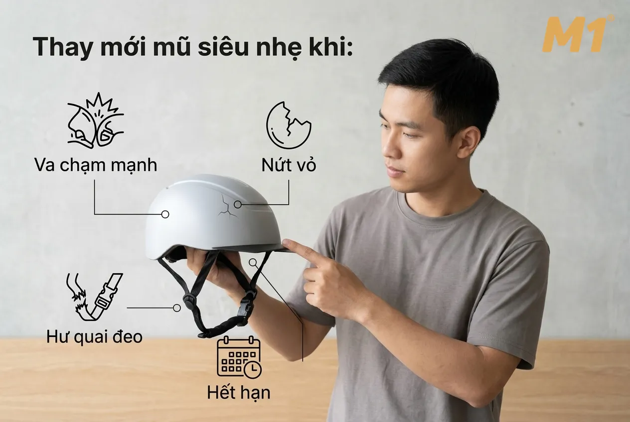 Khi nào nên thay mới mũ bảo hiểm siêu nhẹ