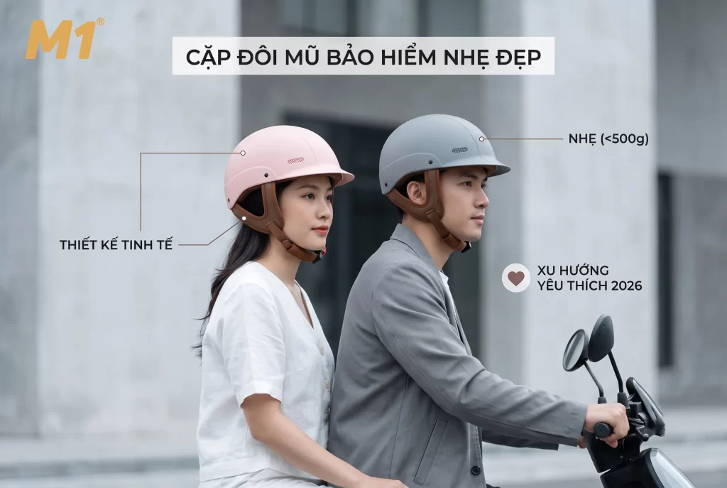 Mũ bảo hiểm cặp đôi nhẹ đẹp được yêu thích nhất xu hướng 2026