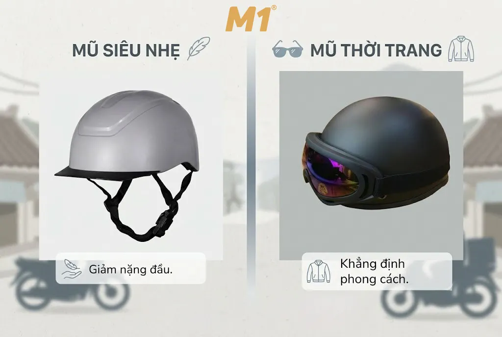 Mũ bảo hiểm siêu nhẹ và mũ bảo hiểm thời trang là gì