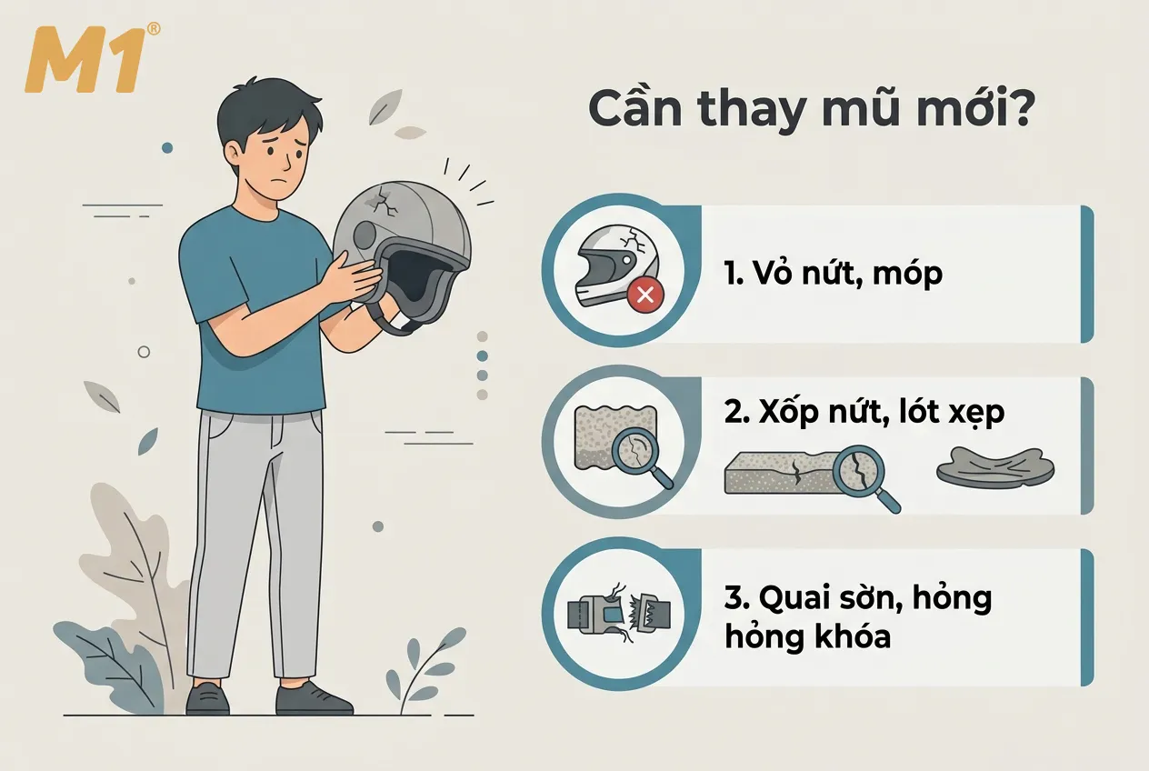Những dấu hiệu cho thấy mũ bảo hiểm đã đến lúc thay mới