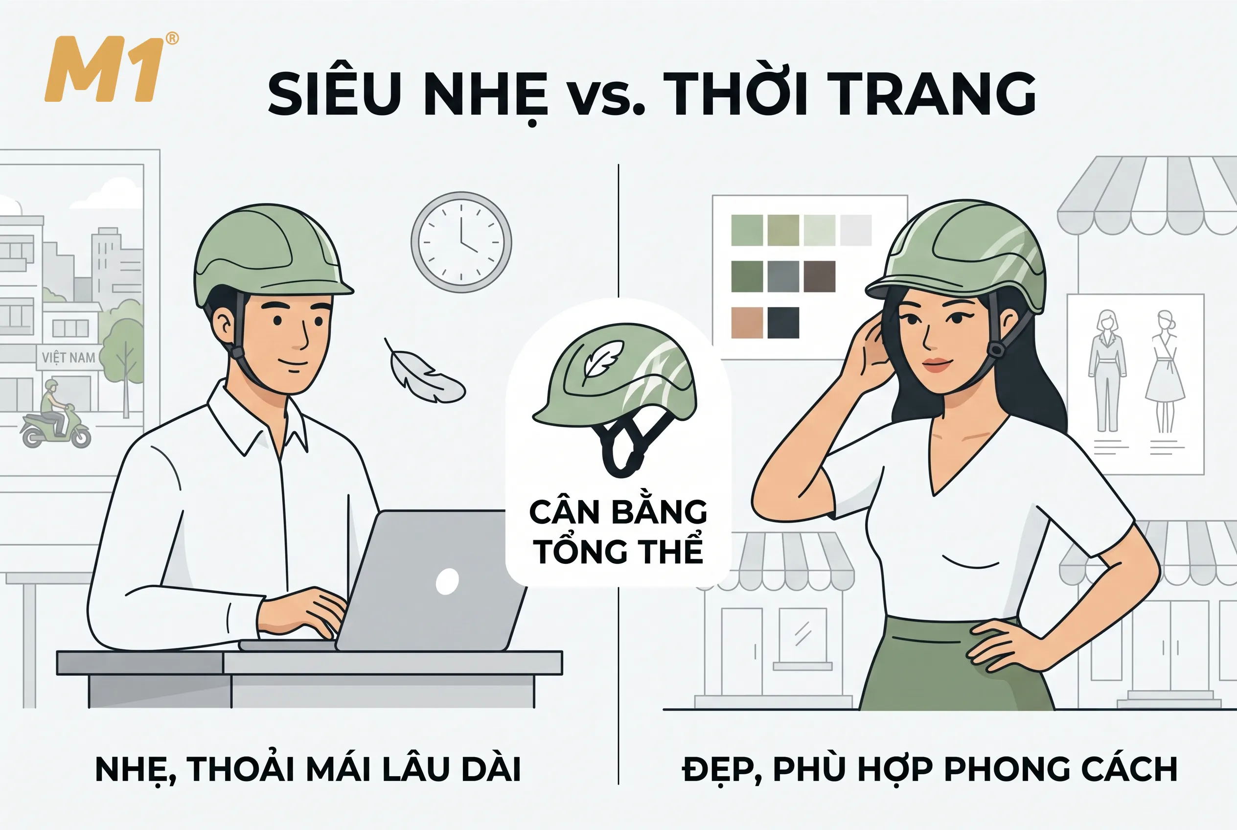 So sánh mũ bảo hiểm siêu nhẹ và mũ bảo hiểm thời trang