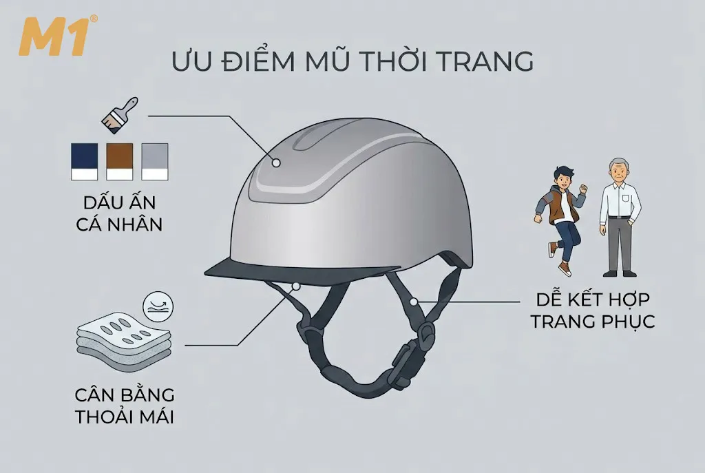 Ưu điểm của mũ bảo hiểm thời trang