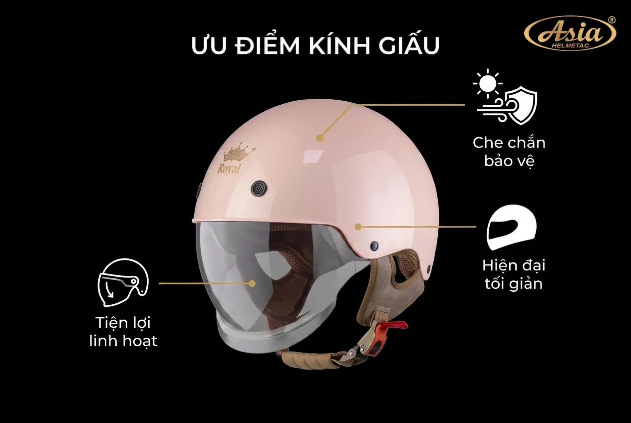 Ưu điểm nổi bật của mũ bảo hiểm giấu kính