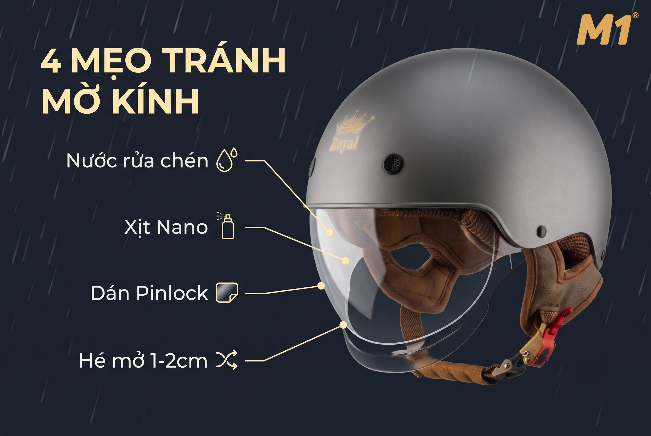 Bí quyết xử lý kính mũ bảo hiểm đi mưa bị mờ sương hiệu quả