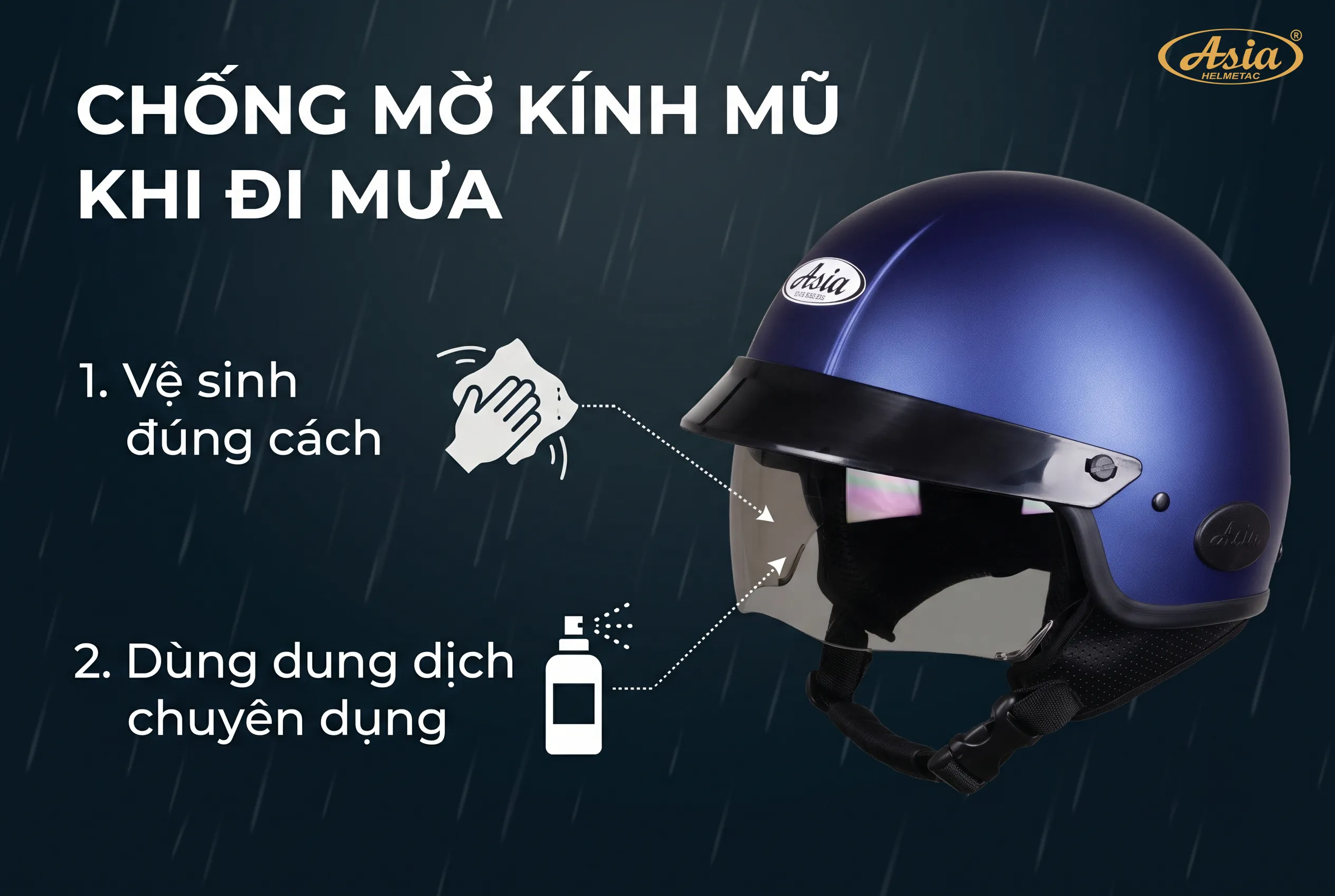 Cách chống mờ và đọng nước trên kính mũ bảo hiểm khi đi mưa