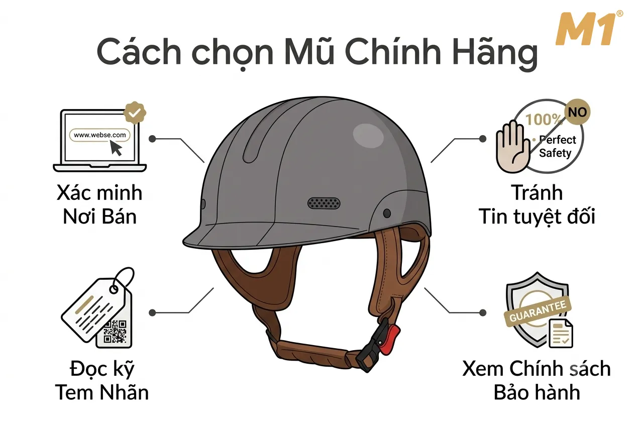 Cách nhận biết và lựa chọn mũ bảo hiểm nửa đầu chính hãng