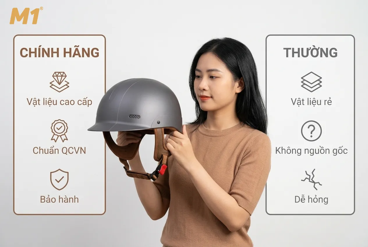 Mũ bảo hiểm nửa đầu chính hãng có gì khác biệt