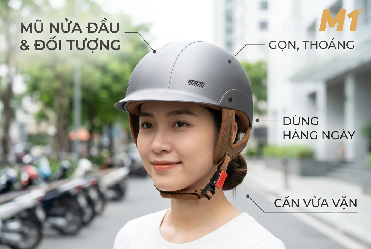 Mũ bảo hiểm nửa đầu là gì và phù hợp với ai