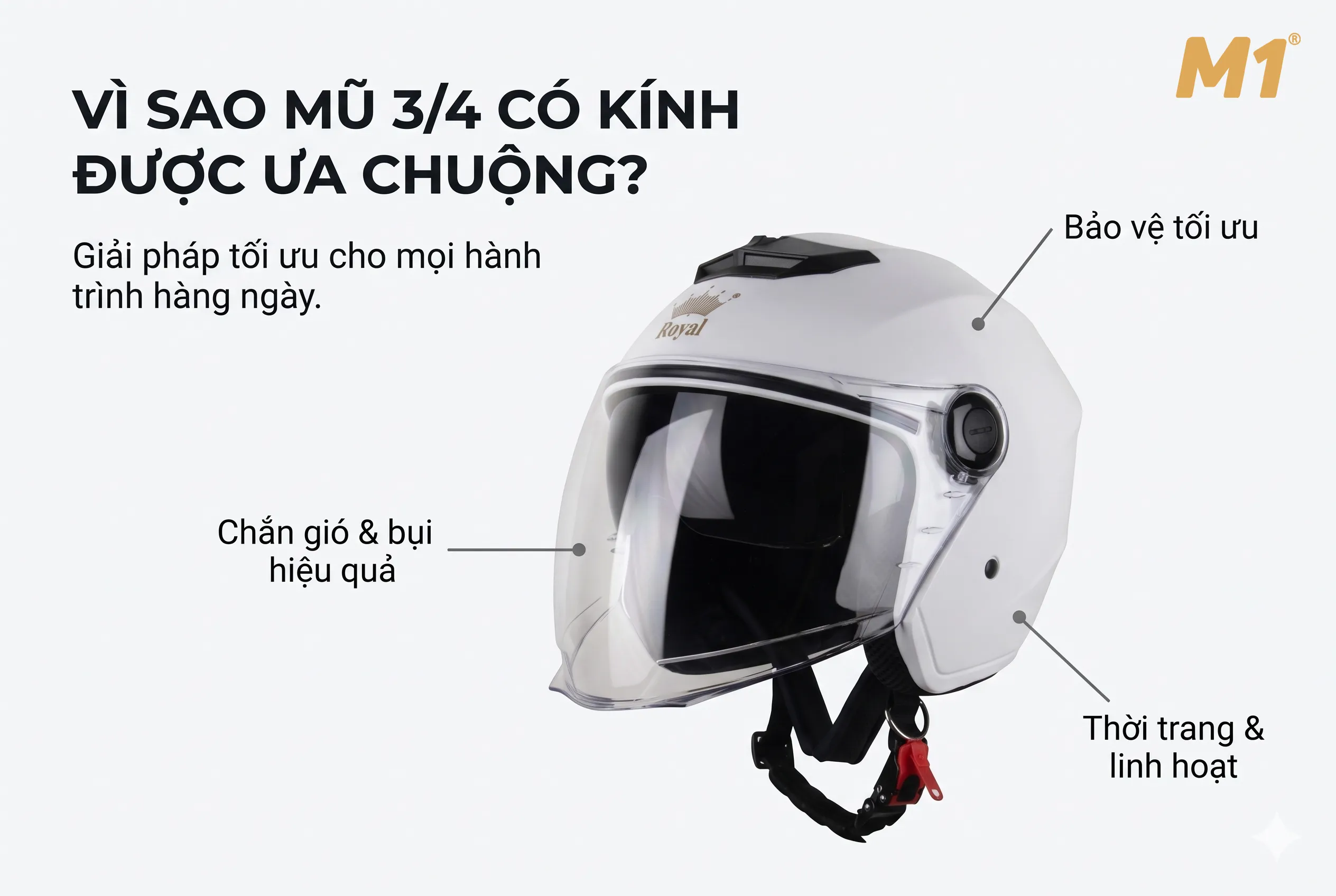 Vì sao mũ bảo hiểm 3 4 có kính được ưa chuộng