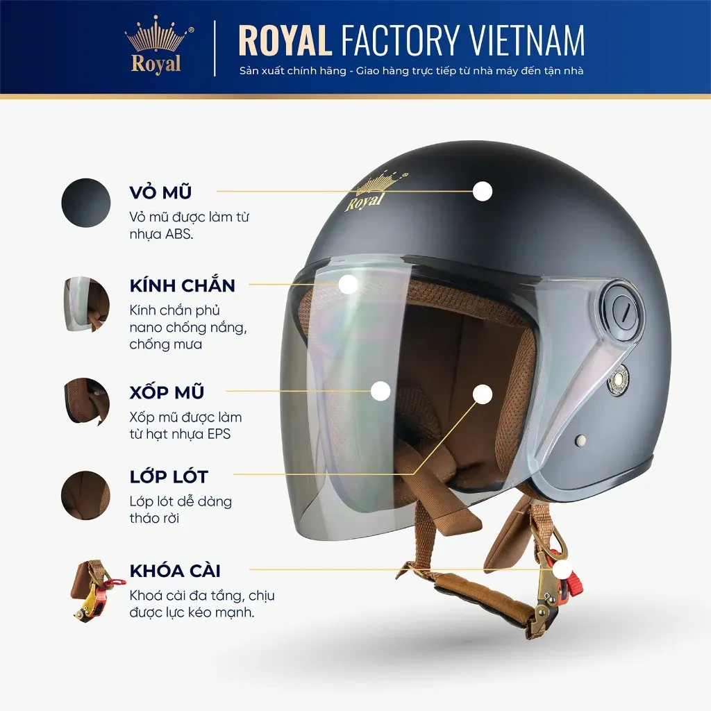 Nón 3/4 có kinh Royal OL20K